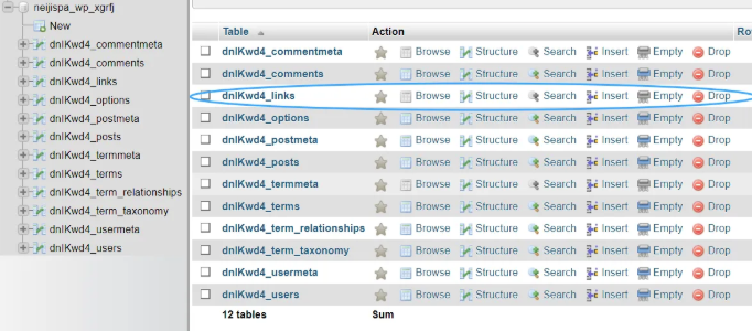 website, phpMyAdmin, table 